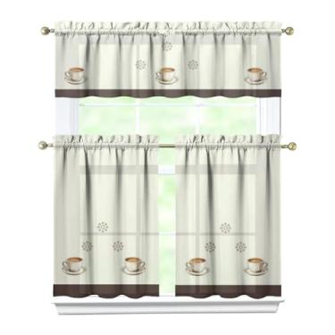 Imagem de Tapesb Conjunto de 3 peças de cortina de café e cozinha com saia de cortina engraçada para janela pequena sobre a pia essenciais para decoração de cozinha, quarto, lavanderia, 69,8 x 91,4 cm