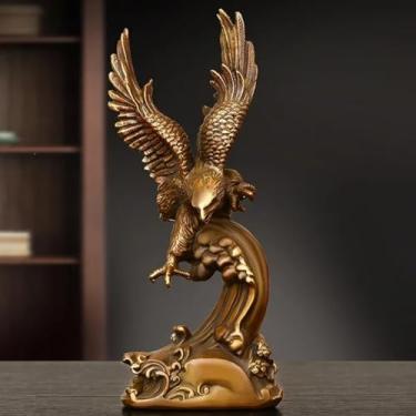 Imagem de FENNYYAR Estátua de águia de cobre, 18 cm, sala de estar, armário de vinho, decoração de casa