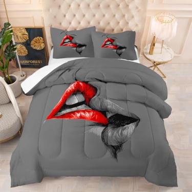 Imagem de Peopleareok Conjunto de edredom casal king e Queen, conjunto de cama combinando para adultos, presente de casamento e dia dos namorados, tamanho king