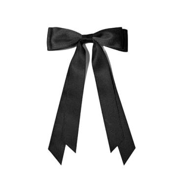 Imagem de Laços de cabelo para mulheres, 2 peças de clipes de fita de cabelo de camada dupla, acessórios de suporte de rabo de cavalo para mulheres e meninas (preto)