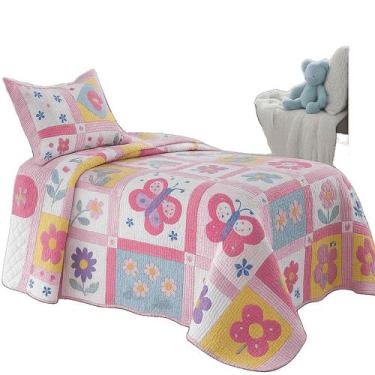 Imagem de Kit Cobre Leito Colcha Bouti Solteiro Infantil 2 Peças - Love - 100% P