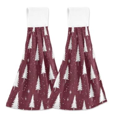 Imagem de Blueangle 2 peças de toalhas de gravata penduradas para árvore de Natal toalha de mão de cozinha absorvente de veludo coral macio pano de pano para cozinha e banheiro (392)