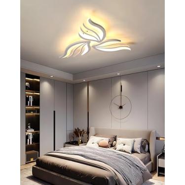Imagem de Luminária de teto LED moderna e regulável para sala de estar, com controle remoto, em acrílico, lustre para quarto, iluminação interna para sala de jantar, cozinha e escritório (branca, 3 lâ