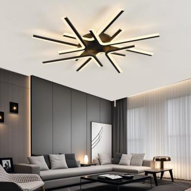 Imagem de Lustre de teto com controle remoto por aplicativo, função de memória dimerizável, timer e 3 temperaturas de cor para sala de estar e quarto, preto-8