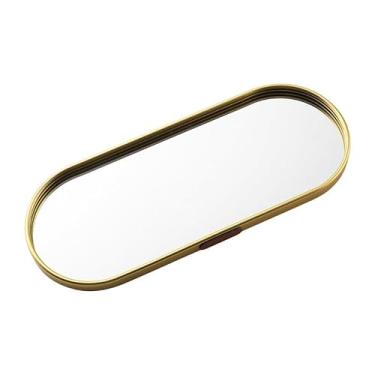 Imagem de Bandeja Espelhada Banheiro Lavabo Bandeja Decorativa Multiuso(Oval Lisa Dourada Borda Metal)