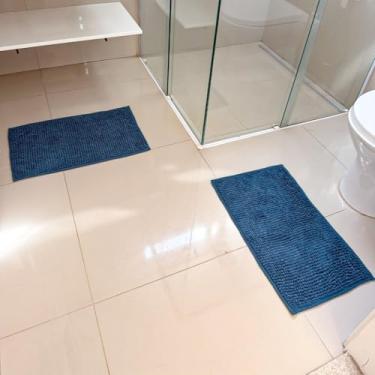 Imagem de Tapete de Banheiro Antiderrapante – Microfibra Macarrão Bolinha, Secagem Rápida e (2 Unidade,Azul)