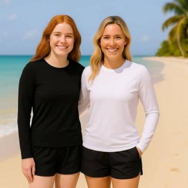 Imagem de Kit c/2 Camisetas PROTEÇÃO SOLAR UV FEMININA ML Térmica Academia Corri