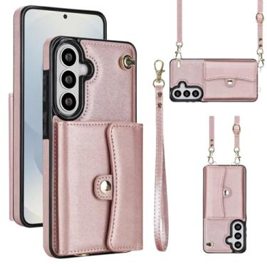 Imagem de Capa carteira para Samsung Galaxy S26 Plus com compartimentos para cartões e proteção RFID, capa fólio de couro fina com alça de pulso, suporte e proteção contra quedas de corpo inteiro para mulheres