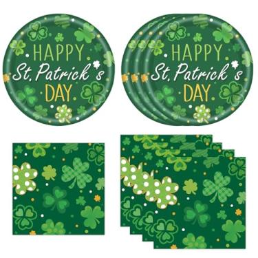 Imagem de 40 peças de pratos e guardanapos de papel do dia de São Patrício, utensílios de jantar descartáveis para decoração de festa irlandesa verde (São Patrício)