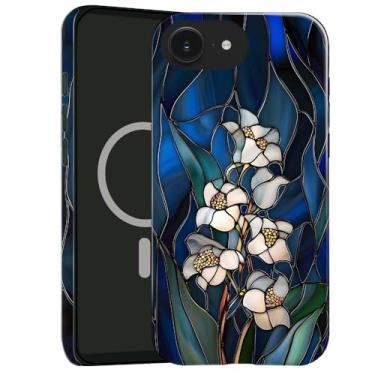 Imagem de Capa compatível com iPhone 16e, capa rígida híbrida brilhante de 2 camadas, à prova de choque para meninas e mulheres [compatível com MagSafe] - Vitral de flor selvagem lírio