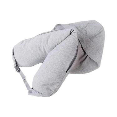 Imagem de Travesseiro De Viagem Com Capuz E Bolsa De Armazenamento, Almofada De 