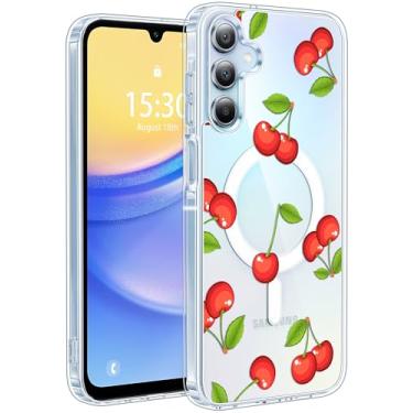 Imagem de Jkvare Capa para Samsung Galaxy A15 compatível com MagSafe, capa protetora magnética sem fio com padrão estético cristalino para mulheres e meninas - Cherry Delight
