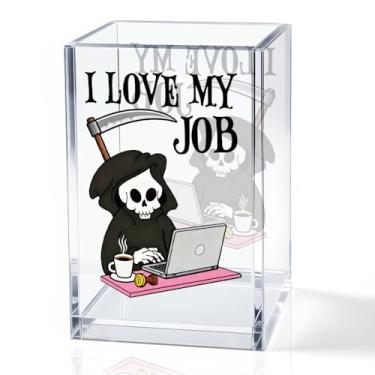 Imagem de QYUVK Growth Looks Different for Everyone Porta-lápis acrílico cosmético, suporte de caneta de planta engraçado para professores, acessórios de mesa para sala de aula, presentes inspiradores para