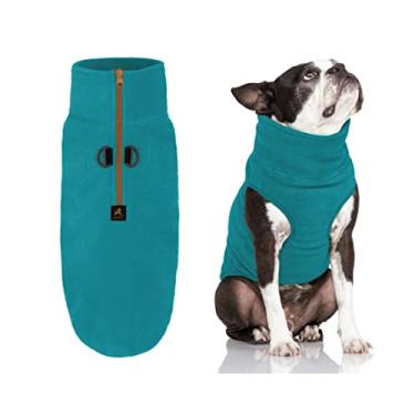 Imagem de Gooby Colete de lã com meio zíper para cães - turquesa, médio - pulôver quente de lã para cães com coleira dupla D - suéter de inverno para cães pequenos - roupas para cães pequenos e cães médios