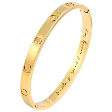 Imagem de Camhanno Pulseiras de aço inoxidável gravadas para mulheres – inspirador, amizade, amor, mãe, filha, irmã, cristã, formatura, memorial e presentes de casamento, Medium, Aço inoxidável, Strass