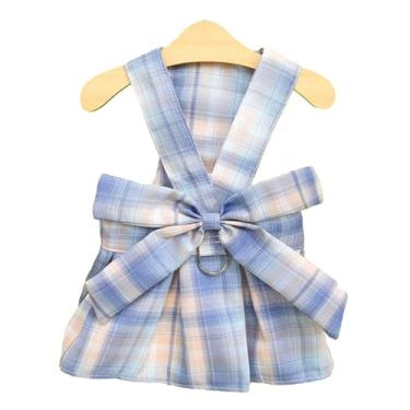 Imagem de SIWOTED Xadrez Vestido para Cachorro Laço Conjunto de Trela ​​Respirável Macio e Confortável Filhote de Cachorro Vestido de Verão para Caminhada Diária (eu)