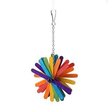 Imagem de GBSCLOVER Brinquedo interativo colorido para mastigar pássaros, brinquedo de mastigar de madeira para papagaios, periquitos, calopsitas, conures, pombinhos, 22 x 12 cm