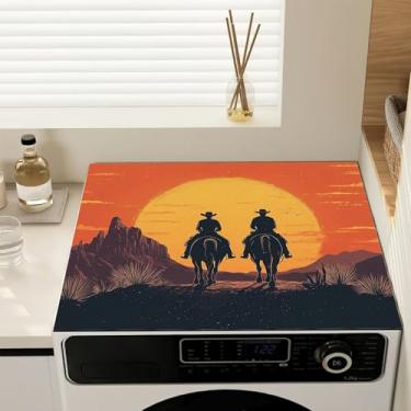 Imagem de Capas de lavadora e secadora, capa antiderrapante para máquina de lavar, protetor à prova de poeira do pôr do sol caubói ocidental tapete de cobertura para cozinha de lavanderia, 59,9 cm x 50 cm