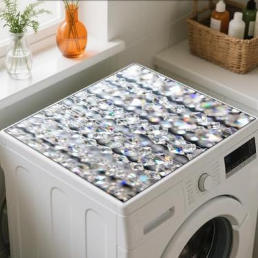 Imagem de GLOBLELAND Sparkling Diamonds Lavadora e secadora Tapete de cobertura contra poeira de 59,9 x 59,9 cm Almofadas protetoras de vidro para máquina de lavar roupa antiderrapante para secadora de roupas e