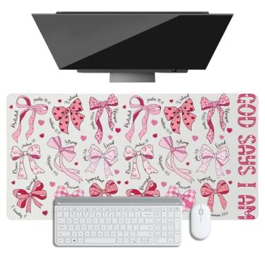 Imagem de Tapete de mesa para mesa, tapete de mouse grande Bow Love, couro sintético, impermeável, protetor de mesa, mousepad com base antiderrapante com borda costurada para jogos e escritório