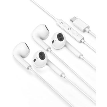 Imagem de Fones de ouvido USB C para iPhone 17, pacote com 2 fones de ouvido USB tipo C, redução de ruído estéreo HiFi com controle de volume e microfone para iPhone 17 16 15, iPad Pro, Galaxy S23/S22/S21/Ultra