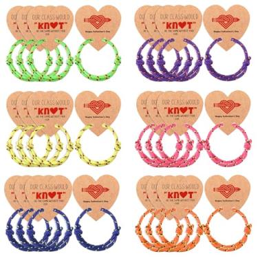 Imagem de Kenning 24 pacotes de cartões de dia dos namorados para professores com pulseiras, pulseira de nó de dia dos namorados com cartão de estudante de dia dos namorados de professor, pulseira de amizade