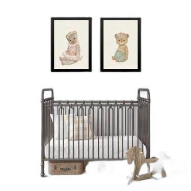 Imagem de Kit 2 Quadros Quarto Bebê Ursinhas Vintage 33X24Cm - Vidro