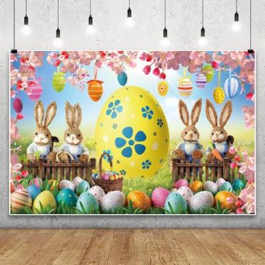 Imagem de XMJJKUF Cenários de fotos de primavera de Páscoa para fotografia, 3,7 x 3 m, coelhinho, ovos coloridos, grama verde, chá de bebê, decoração de festa de aniversário, faixa de Páscoa, adereços de cabine