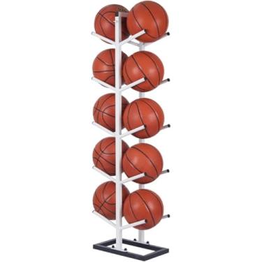 Imagem de ZDJZMGZ Suporte de bola vertical, suporte de basquete para futebol, design em camadas, suporte de exibição de equipamentos esportivos para vôlei, rúgbi, futebol para garagem, casa, escola, sistemas de