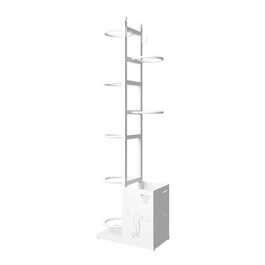 Imagem de ZDJZMGZ Suporte de basquete vertical, rack de armazenamento de equipamentos de bola esportiva com cesta e ganchos, adequado para ambientes internos e externos, capacidade branca 5