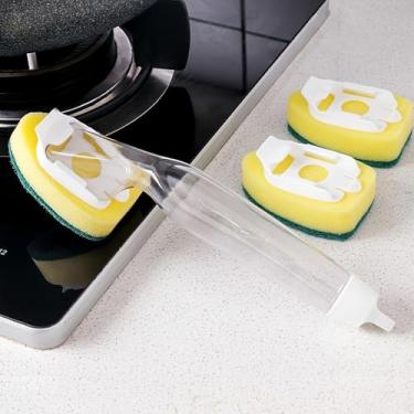 Imagem de Cabo de refil para varinha de louça sem arranhões, pacote de refil de varinha de louça, conjunto de 3 cabeças de esponja de substituição resistentes, esfregões dispensadores de sabão, almofadas de