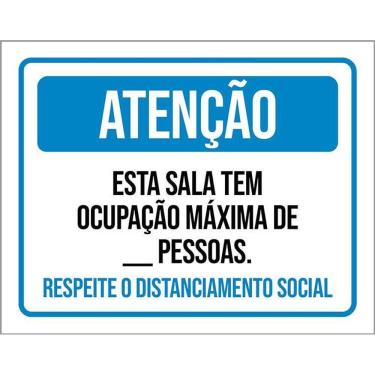 Imagem de Kit 3 Placas Distanciamento Social Sala Ocupação Máxima