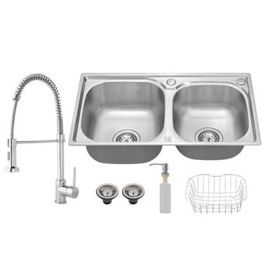 Imagem de Cuba Dupla para Cozinha Gourmet Aço Inox Torneira Gourmet - Kparts Imp