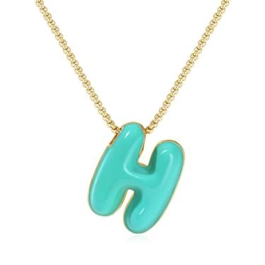 Imagem de KissYan Colar com letras de bolha, banhado a ouro 14 K, pingente de caixa com inicial de balão colorido, joia delicada para presente, Adjustable, Cobre, Sem Pedra Preciosa