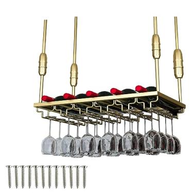 Imagem de Organizador de taça de vinho de metal, rack de vinho suspenso de 60 cm a 200 cm, mostrador preto/dourado, resistente ao desgaste e à prova de ferrugem, para armazenamento de vidro de haste longa