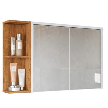 Imagem de Armário de banheiro com espelho único, com base flexível(BRANCO/NATURE)