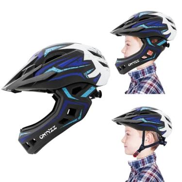 Imagem de ONTYZZ Capacete de bicicleta infantil ajustável de segurança para rosto inteiro, leve, de montanha, para patinação, ciclismo, scooter, para jovens, crianças, meninos, meninas, azul e branco/M