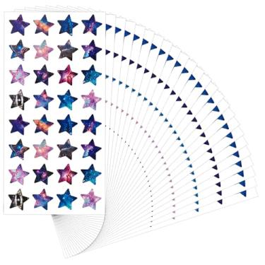 Imagem de Adesivos espaciais de 25 folhas, adesivos autoadesivos de planeta em forma de estrela holográficos à prova d'água adesivos de incentivo com glitter fofos e brilhantes de céu estrelado para recompensa