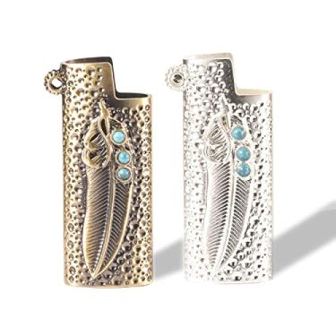 Imagem de Ambrogio.L 2 pacotes de capa de isqueiro com suporte de manga bolsas de isqueiro apto para mini isqueiro BIC J5, bronze + prata