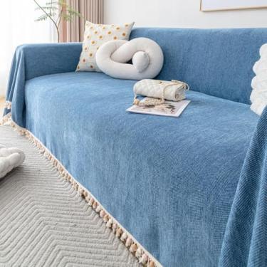 Imagem de Capa de sofá, capa de sofá, protetor de sofá lavável para sala de estar, cobertor protetor de móveis, antiderrapante, ideal para quarto de família, decoração de casa - Azul||180 x 380 cm
