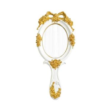 Imagem de Espelho De Maquiagem Vintage Barroco Com Cabo Retro Para Salão De Bele