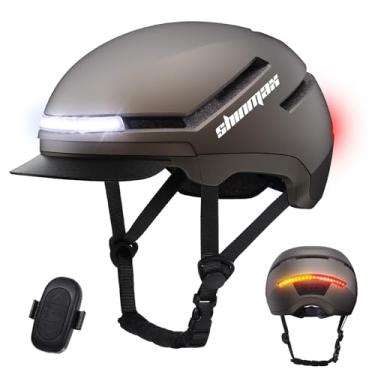 Imagem de Shinmax Capacete de bicicleta com seta, certificado NTA até 45 km/h, capacete de bicicleta para homens e mulheres com luz traseira recarregável por USB, viseira, capacete de ciclismo para bicicleta