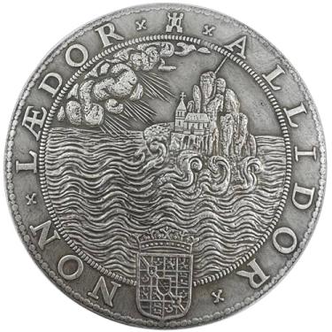 Imagem de Medalha comemorativa Elizabeth I Derrota da Armada Espanhola 1588, latão banhado a prata, 50,29 mm, reprodução