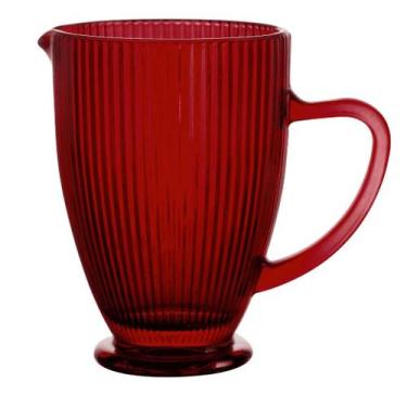 Imagem de Jarra de Vidro Canelada Versalhes Vermelho Rubi 1,3L Mesa Posta Água S