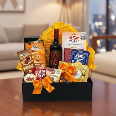 Imagem de Cesta de Presente Gourmet Seleção Executiva com Vinho Tinto Malbec, Queijo Parmesão, Salame Espanhol, Chocolates Premium