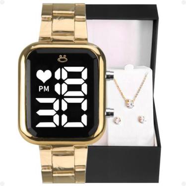 Imagem de relogio feminino dourado digital + relógio feminino digital + caixa + 