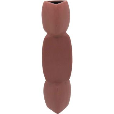 Imagem de Vaso Decorativo Enfeite Casa Geométrico Home&co Cerâmica 31x8x8cm Marrom