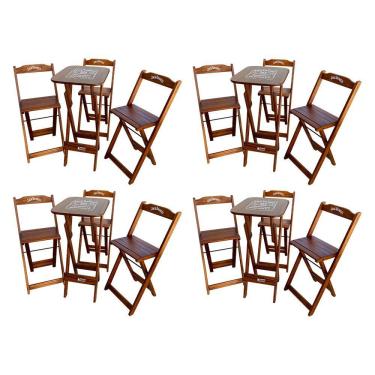 Imagem de Kit 4 Conjuntos Bistrô Mesa Com 3 Banquetas Dobráveis De Madeira Personalizada Jack - Imbuia Marrom