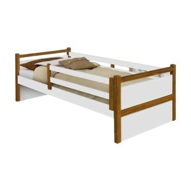 Imagem de Cama Solteiro Bianca Branca E Mel Com Pés Em Madeira