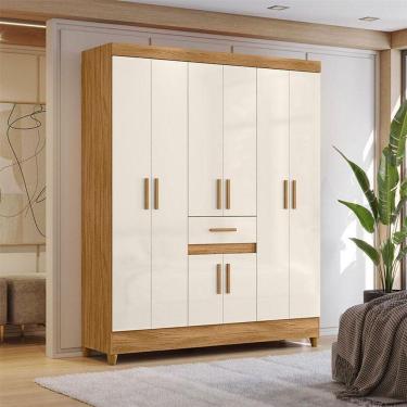 Imagem de Guarda Roupa Casal Ambiente Portugal 8 Portas Freijó Off White - Moval